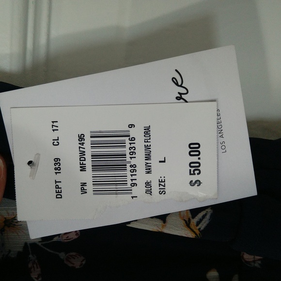 Love,Fire-Navy mauve floral deep v neck cut out tie front midi dress Sz L & M - Picture 7 of 8